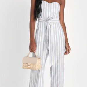 NWT Ivory and Blue Jumpsuit